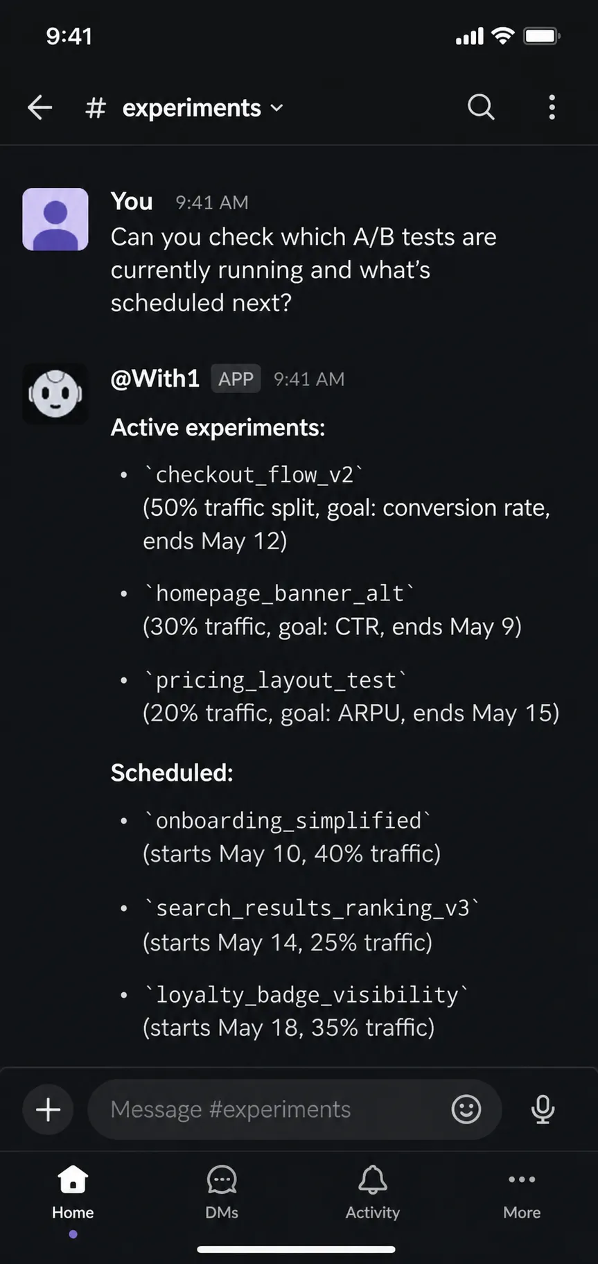 Chatting with the WITH1AI agent from a phone